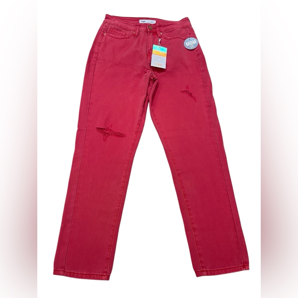 YMI Mom Fit High Rise Distressed Red Jeans Women’s Size 7 New